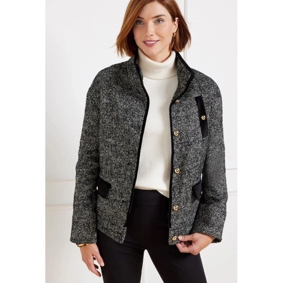 Talbots Boucle Herringbone Jacket Woven Italy Size 2X Career Mob Wife Wool Blend - Picture 6 of 8